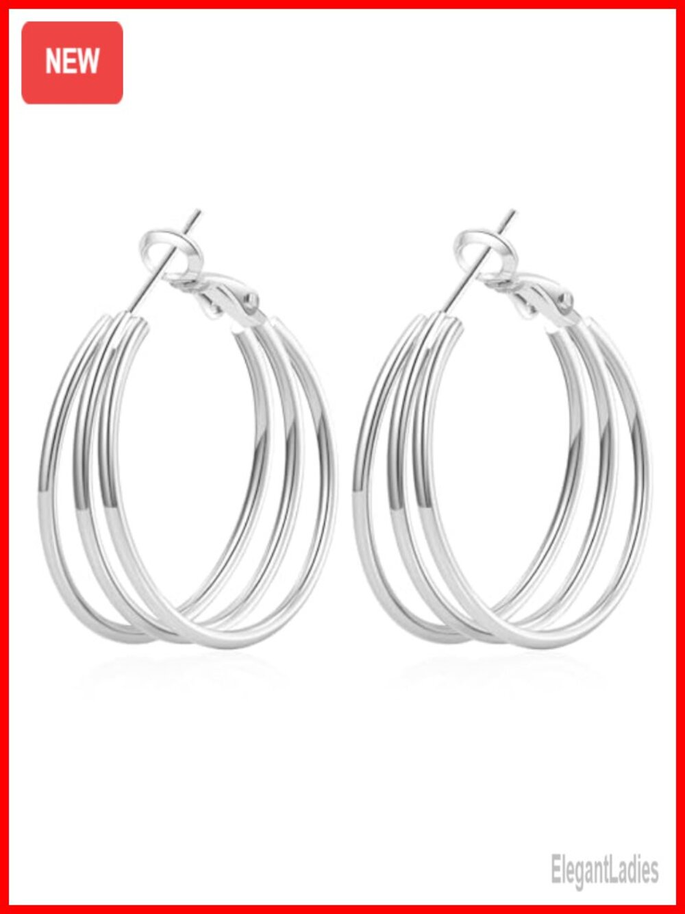 925 Sterling Silver Post Hoop Earrings Triple Gold Plated Lightweight Women